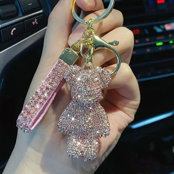 Unique Fun Keychain/Bag Charm Inlay Full Of Artificial Diamond Cute Bear - Picture 1 of 2